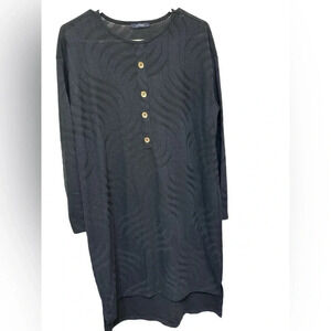 LC Waikiki jacquard black and navy long sleeved metal button dress